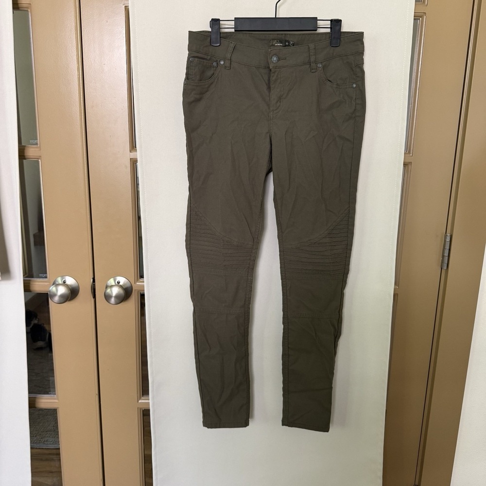 Prana Womens‎ 10 Olive Green Skinny Moto Pants Casual Outdoors Comfort